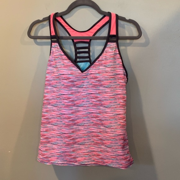 Tankini Top  Women’s Size 12 Large Swimsuit Bathing Swim Suit Top Pink Blue - Picture 1 of 5